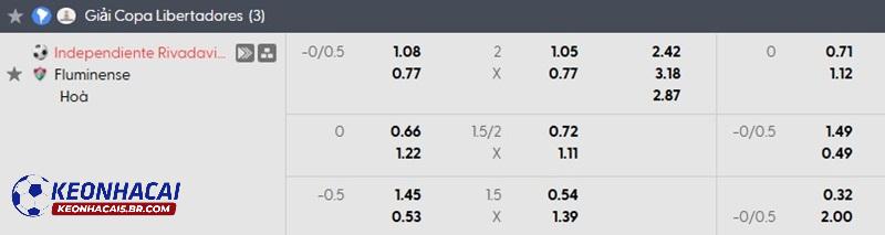 Tỷ lệ soi kèo nhà cái Rivadavia vs Fluminense